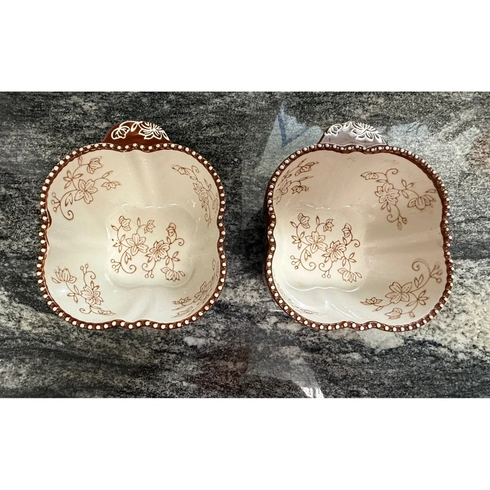 Temp-tations Tara Floral Lace Brown 16oz Ramekin Bowls Set of 2